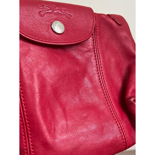 ［二手］LONGCHAMP Le Pliage Cuir 小羊皮斜揹包 正紅色