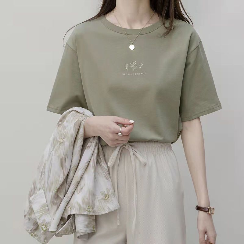 Ladyshare 韓版寬鬆遮蝴蝶袖短袖上衣 短袖t恤 文青風圖案女裝 顯瘦上衣 衣服 寬鬆上衣 素T【G022L3R】