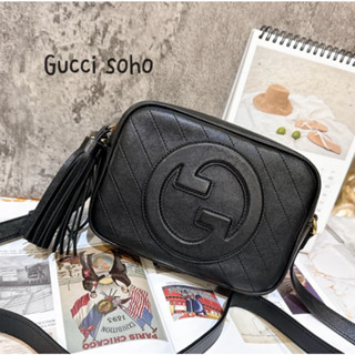 二手旗艦 GUCCI 黑色 SOHO 牛皮 流蘇 斜條紋 相機包 斜揹包 肩揹包 (中友店)