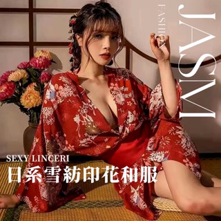 臺灣出貨【茉語睡衣】日系雪紡印花和服 誘惑和服 浴袍 情趣內衣 旗袍 角色扮演 情趣角色服 性感和服 情趣和服 性感睡衣