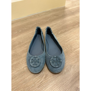 [近全新] Tory Burch 平底鞋 娃娃鞋 水藍色麂皮 US7.5