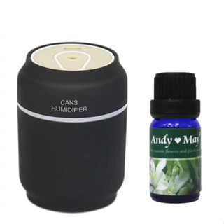 【ONE HOUSE】USB療癒易開罐造型三合一加濕器(內附 精油5ML)/ 酷炫黑+橙花 精油5ml