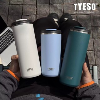 TYESO保溫杯 304不鏽鋼咖啡杯 600ml/750ml不鏽鋼輕巧隨行杯 環保防漏車載咖啡杯 翻蓋直身不鏽鋼保溫杯
