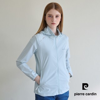 【pierre cardin 皮爾卡登】女款 涼感透氣防曬抗UV彈力可拆式連帽夾克外套-天藍色 (6257691-42)