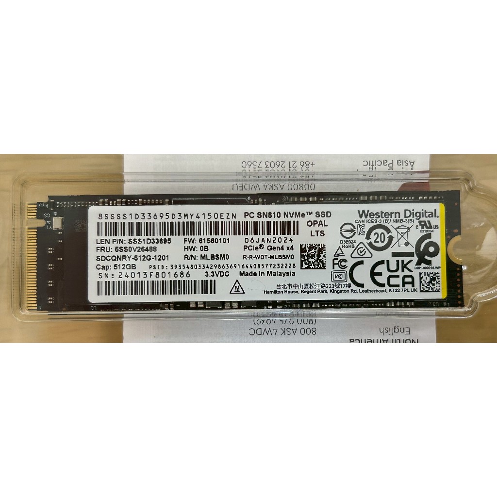 WD  SN810 M.2 2280 SSD 512G Gen 4 (全新電腦拆機)
