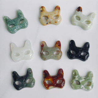 拾悅手作材料/隨機出貨不挑選/約35.5X39.5mm/天然岫玉狐狸祭司面具/左右有孔/狐狸面具/串珠編繩DIY半成品