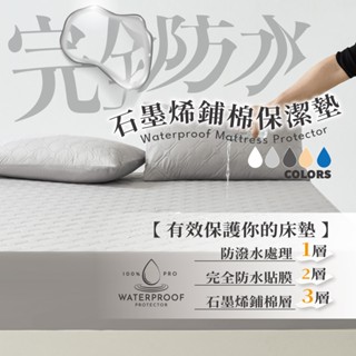 【5F五樓家居】 3M石墨烯鋪棉防潑防水保潔墊 100%完全防水 鋪棉床包 單人 雙人 加大 特大 枕套
