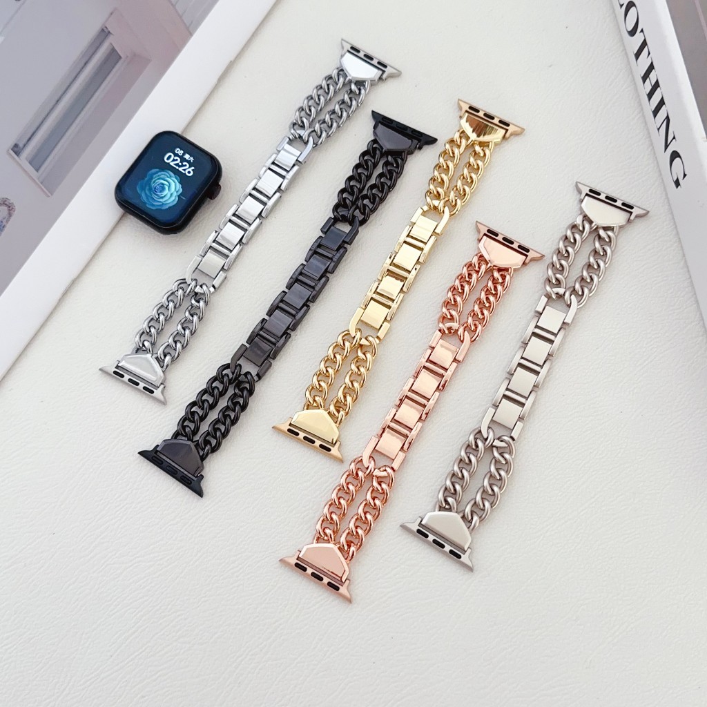 雙排牛仔鏈 金屬錶帶 蘋果手錶帶 Apple Watch 10 9/8/7/6/SE Ultra 42 46 49
