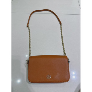 Tory Burch TB 荔枝皮革 鏈條包 防刮皮革 斜揹包 經典駝色 二手