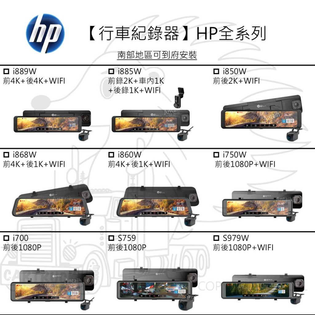 【行車紀錄器】【HP 全系列】【電子後視鏡型  後視鏡型 單機型】【汽車 機車 卡車】