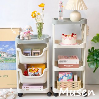 Musen【臺灣現貨】ins風小推車 床頭置物架 寢室落地零食架子 臥室移動書櫃 宿舍雜物置物框 桌子層架