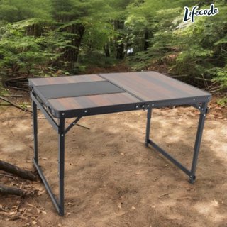 【LIFECODE】黑電木鋁合金BBQ燒烤桌(適用6人)烤肉桌/戶外桌/露營桌(120*80cm)附背袋/不含烤肉架