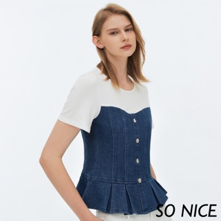 SO NICE【特惠】拼接馬甲荷葉邊上衣｜都會時尚女裝【65331005】