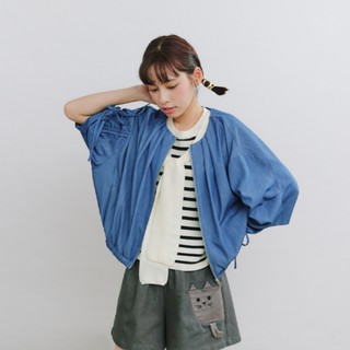 【Dailo】袖子抽繩仿牛仔造型長袖外套 藍