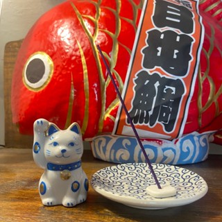 【笑太太日本服飾雜貨舖】日本製 瀨戶燒 復古 陶瓷 招財貓 線香皿 線香盤 線香碟