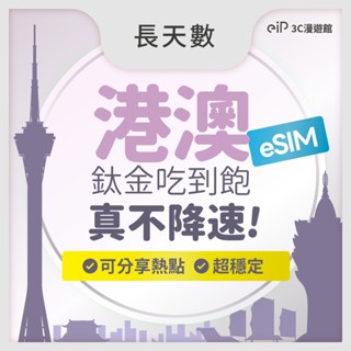 可刷卡｜長天數【港澳 eSIM 鈦金款不降速 網路吃到飽】香港 澳門 通用 4G/5G 吃到飽｜eiP 網絡卡