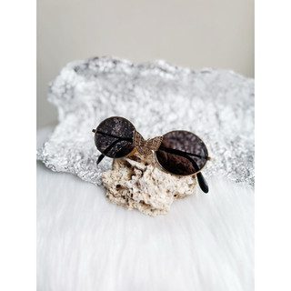 立體蝴蝶雕花橢圓 太陽 眼鏡古董額縁/sunglasses