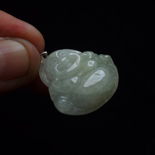 《A貨翡翠》緬甸玉冰種微薰芙蓉翡翠/精雕彌勒佛/項鍊/玉墜子/21