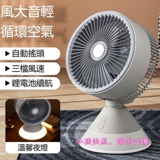 【宅造印象】新款桌上型風扇自動搖頭氣氛夜燈 空氣循環扇家用辦公室USB Type C充電小風扇