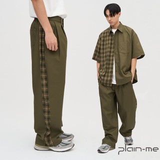 plain-me [西料格紋拼接] 寬褲 長褲 休閒褲 褲子 西料 [PLN4027-251]