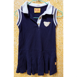 【幼兒服飾配件】Steiff/德國金耳扣泰迪熊翻領無袖連身裙 18m/86cm