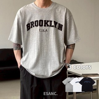 【衣衫倉庫】韓國 BROOKLYN 牛仔貼布刺繡短T 3色 短袖 字母 短袖男