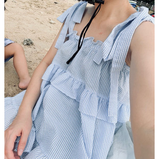 (現貨)Yun韓國🇰🇷 summer love綁帶條紋蛋糕上衣 韓國細肩帶上衣