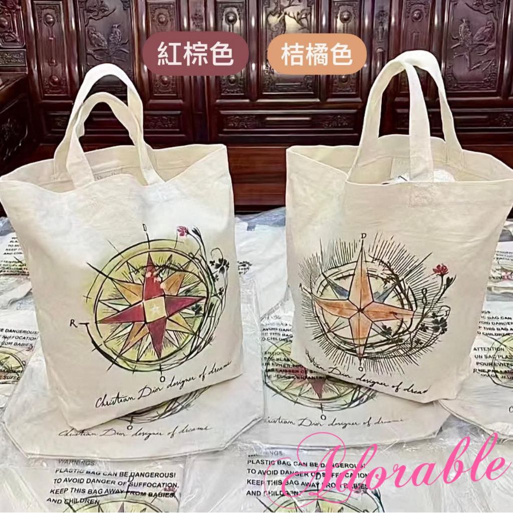 💕Adorable💕【DIOR BEAUTY】迪奧70週年巡迴特展贈品 日月星辰雙面設計經典印花托特包/肩背包/帆布包