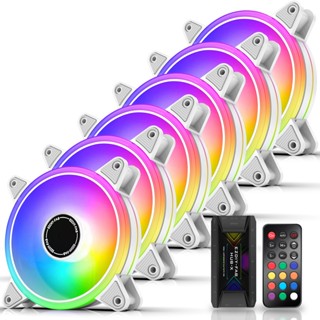 EZDIY-FAB 12cm白色月光型RGB機殼風扇附風扇集線器和遙控器 遙控器有3段風速控制智慧溫控靜音-3顆&6顆裝