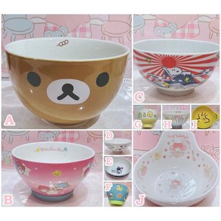 ♥小公主日本精品♥現貨 Hello Kitty美樂蒂 雙子星 史努比 糊塗塔克 拉拉熊 陶瓷碗 飯碗 湯碗 點心碗~8