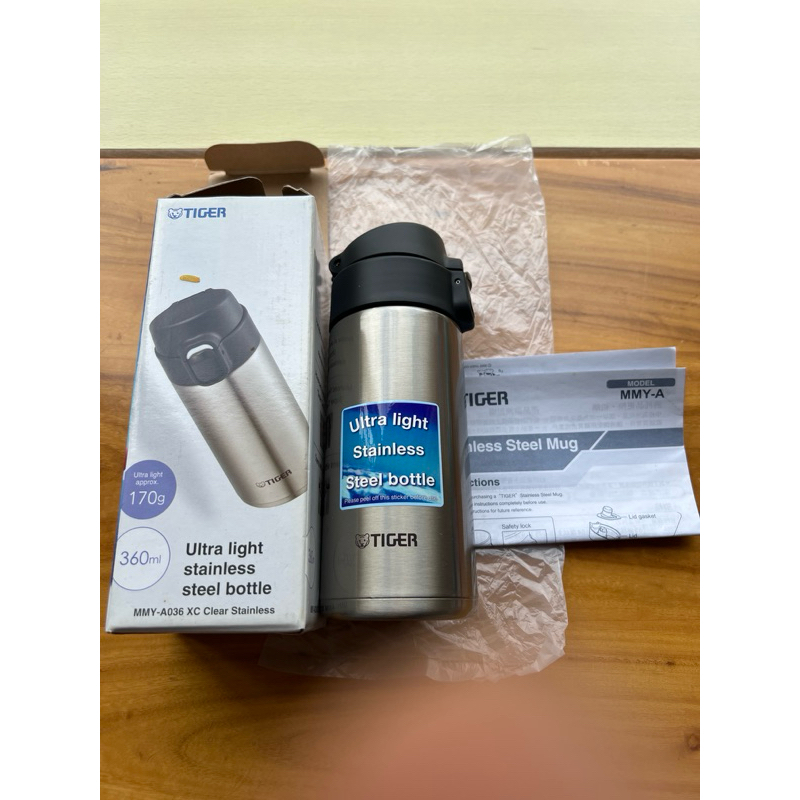 日本 TIGER虎牌*360cc夢重力極輕量彈蓋式保溫杯(MMY-A036）（不銹鋼色）