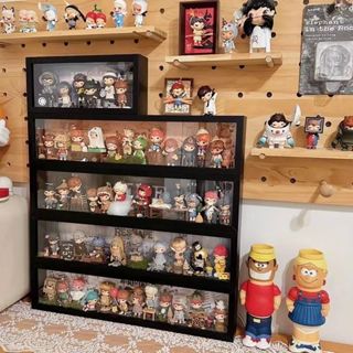 【店主強推】明月 泡泡瑪特展示盒 molly小野手辦 盲盒收納盒 收納櫃 防塵 透明 展示盒 公仔收納盒 DIY送背景