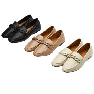 【Grace Gift】樂福鞋 平底鞋 包鞋【文青小方頭鍊條平底樂福鞋】3色 35-43號 大尺碼 通勤鞋