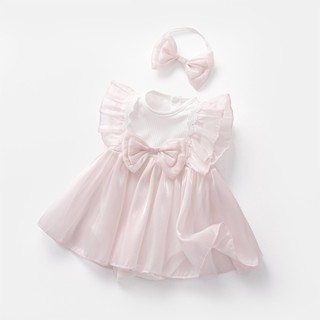 (現貨+預購)(尺寸59-90cm)童裝寶寶衣服 嬰兒服飾粉紅色 含髮飾滿月-2歲 夏天女嬰網紗 花童禮服包屁裙 公主風