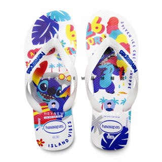 Havaianas Stitch 白色史迪奇 星際寶貝白底藍色logo 卡通動漫印花 防滑夾腳拖 男款沙灘人字拖鞋