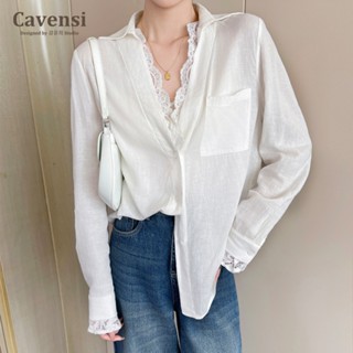 【Cavensi清貨款】非質量問題No退換 襯衫 加大尺碼 寬鬆顯瘦設計感 蕾絲襯衫 防曬襯衫 罩衫 長袖上衣 A237