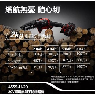 日昌五金 含稅 DEVON 大有 4559-Li-20 6吋 20V 無刷鏈鋸機 園藝工具 單手操作鋸樹 修枝機