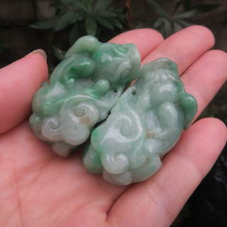 Coco緬甸玉 招財翡翠貔貅一對 淡綠飄綠色 翡翠a貨附證書 現貨在臺北市