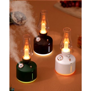 現貨 加濕器 香薰機 香氛燈 水氧機 LED小夜燈 可充電 便攜 戶外 USB 小型 家用 露營燈 煤油燈 復古 綠 黑