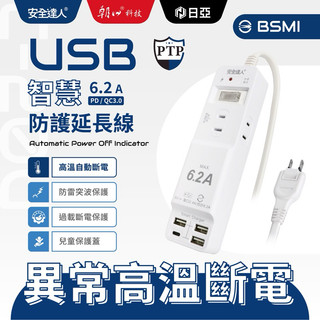 安全達人C20LU快充版 2P USB延長線 1.8 M插座 延長線 安全裝置 安全開關 自動斷電