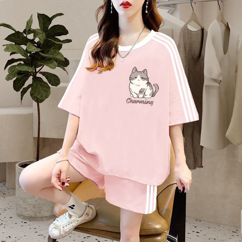 現貨 短袖套裝 印花套裝 夏季套裝女 可愛穿搭 春夏裝上衣 春夏裝 韓版女裝 整套運動服 多件式套裝 兩件式穿搭 一整套