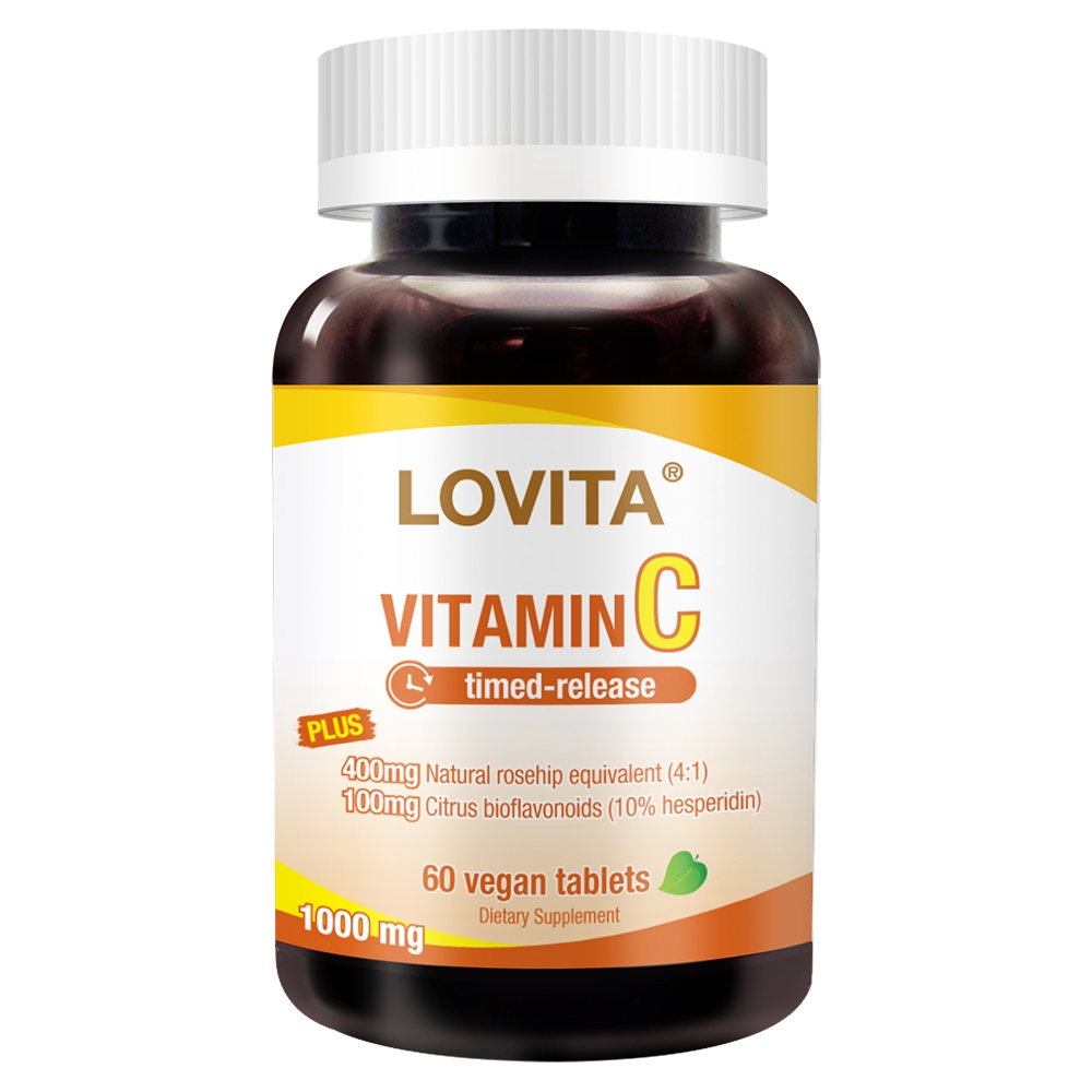 LOVITA愛維他 長效緩釋型維他命C素食錠1000mg(60錠)(維生素C 柑橘生物類黃酮 玫瑰果萃取物)加拿大進口