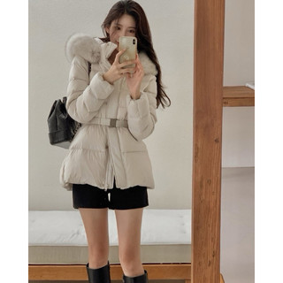 【25/3月新款】benito氣質毛領腰帶收腰連帽羽絨服 #D