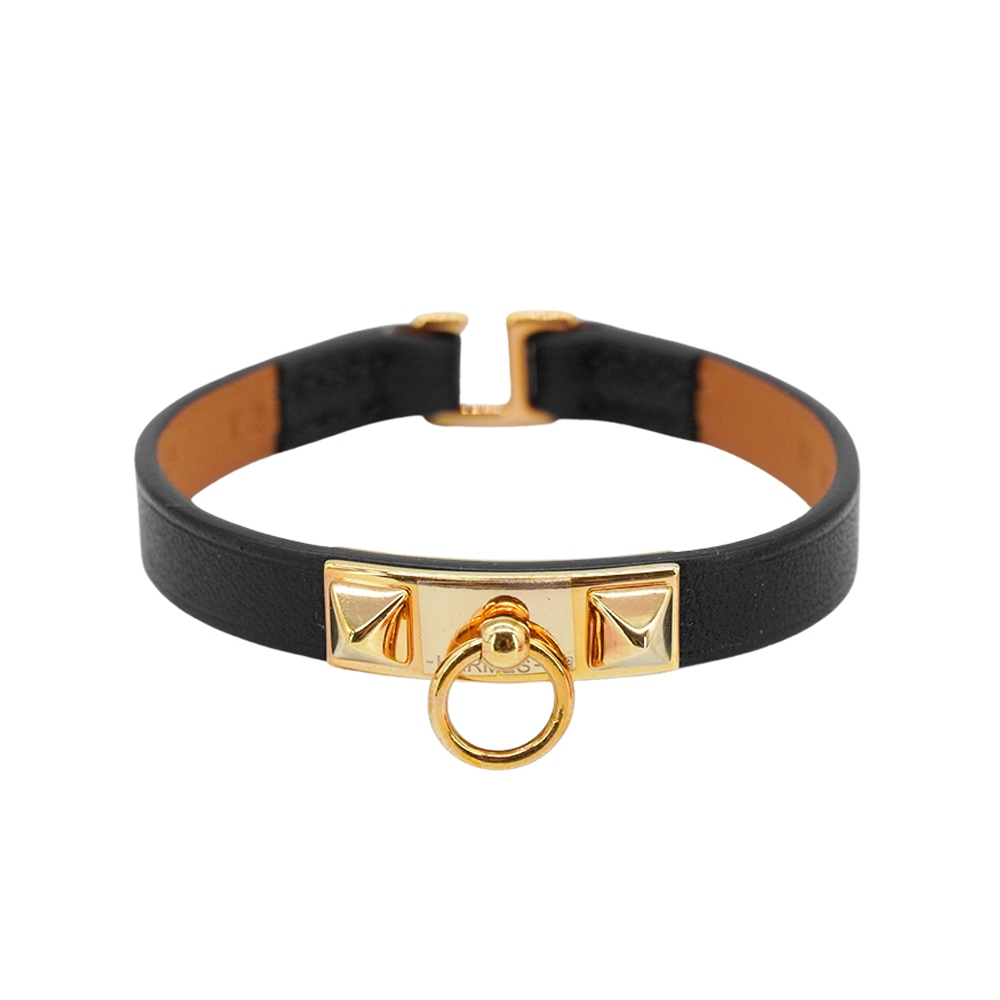Hermes 展示品 Mini Rivale 皮革手環(黑/玫金)
