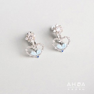 AHUA阿華有事嗎 藍水鑽摟空愛心耳夾 A0853 正韓 Ins風 時尚 氣質 百搭 耳夾 無耳洞 水鑽款
