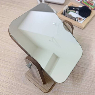木質旋轉化妝鏡 桌上立鏡 可旋轉滿鏡版 原木色木紋鏡 （鏡面18x13）