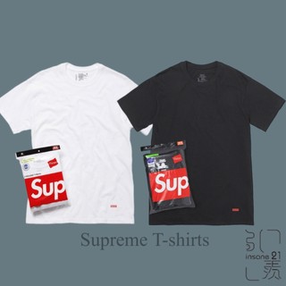 SUPREME HANES TAGLESS T-SHIRTS 小標素色短袖 內搭 白/黑 單件上衣【Insane-21】