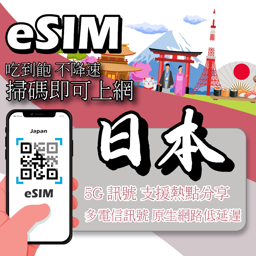 限時優惠日本eSIM｜原生網路 24H在線發貨 網卡 沖繩 北海道esim esim日本 不降速 吃到飽
