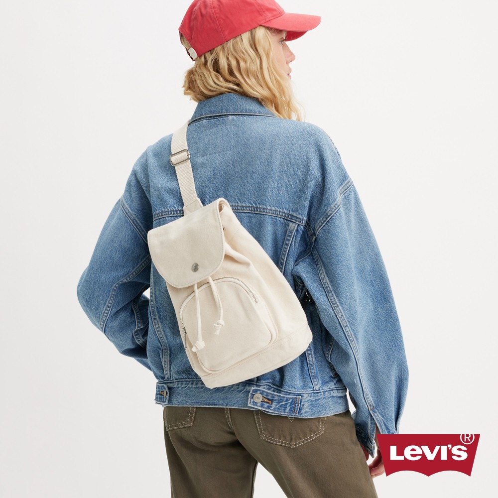 Levis 男女同款 簡約斜背水桶包 / 經典鈕扣細節 白 熱賣單品 D7957-0002