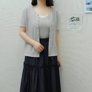 6050〔免運〕2件式;蕾絲滾邊背心+珍珠排釦短袖外套myheart現貨/實拍【退貨後未達免運門檻需補付運費】